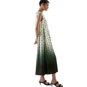 NWT COS Sleeveless A-Line Maxi Ombré Accordion Pleat Dress Off-white Green sz 6
